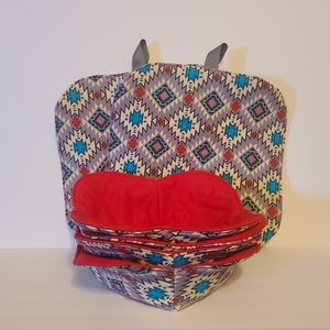 2 handmade potholders and 4 handmade reversible cozies
